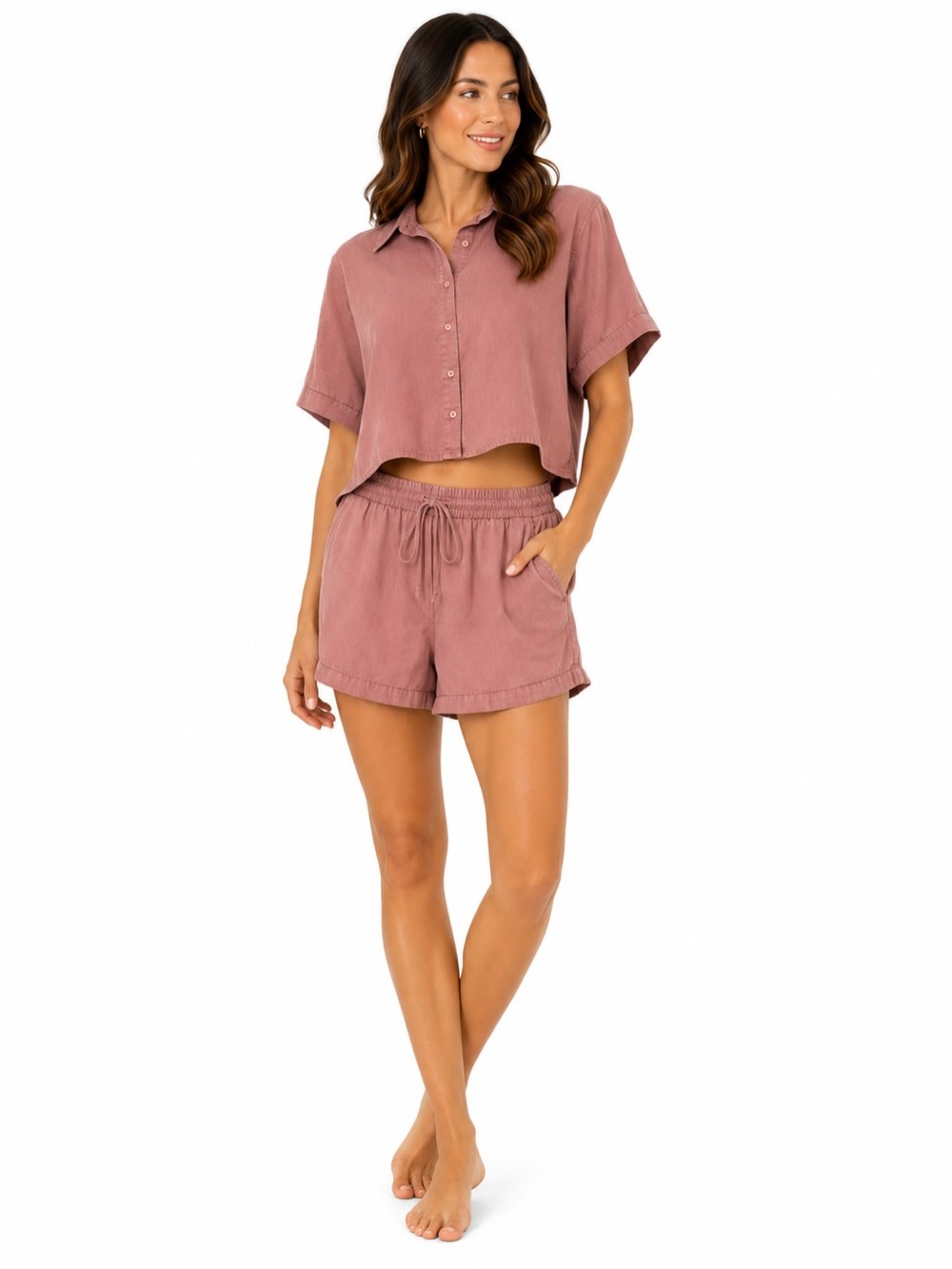 Athleta Cotton Dreams Sleep Set Pink Organic Cotton Pajama Shirt Shorts M